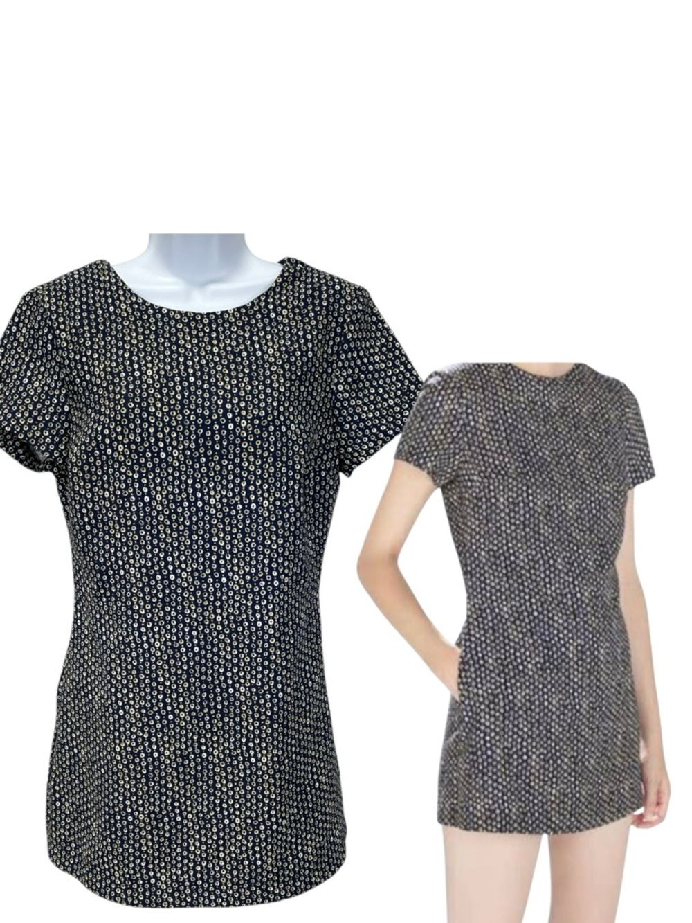 Zara Trafaluc Womens Navy Dot Print Short Sleeve Skort Romper Mini Dress Size L